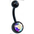 Black PVD Belly Bar with AB Jewel