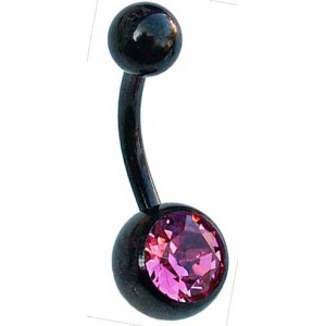 Black PVD Belly Bar with Pink Jewel