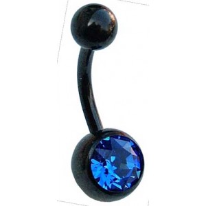 Black PVD Belly Bar with Sapphire Blue Jewel