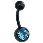 Black PVD Belly Bar with Light Blue Jewel