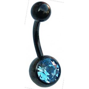 Black PVD Belly Bar with Light Blue Jewel