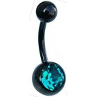 Black PVD Steel Belly Bar with Aqua Jewel