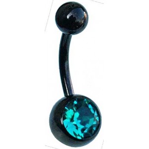 Black PVD Steel Belly Bar with Aqua Jewel