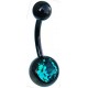 Black PVD Steel Belly Bar with Aqua Jewel