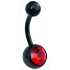 Black PVD Belly Bar with Red Jewel