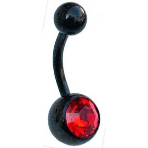Black PVD Belly Bar with Red Jewel
