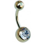 Gold PVD Steel Belly Bar - CZ