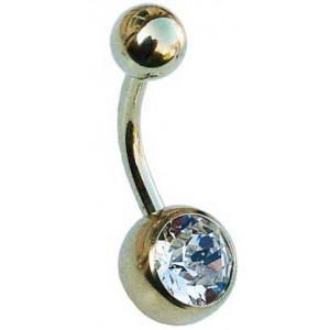 Gold PVD Steel Belly Bar - CZ