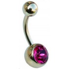 Gold PVD Steel Belly Bar - Fuchsia