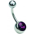 Belly Bar with Pointed Amethyst Colour Stone