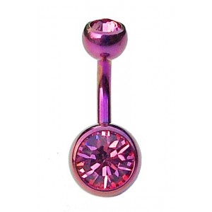 Double Jewelled Pink Titanium Belly Bar