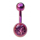 Titanium Belly Bar with Pink Jewel