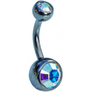 Titanium Belly Bar - AB Double jewelled