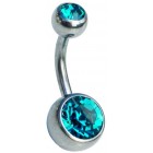 Titanium Belly Bar - Aqua Double Jewelled