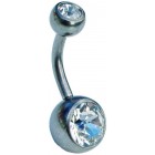 Titanium Belly Bar -Clear Double Jewelled