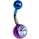 Rainbow Titanium Belly Bar - Clear Single jewelled