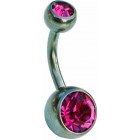 Titanium Belly Bar - Fuchsia Double Jewelled