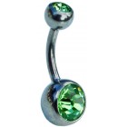 Titanium Belly Bar - Green Double Jewelled