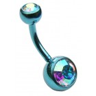 Ice Blue Titanium Belly Bar - AB Double Jewelled