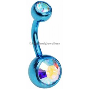 Ice Blue Titanium Belly Bar - AB Double Jewelled