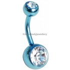 Ice Blue Titanium Belly Bar - Clear Double Jewelled