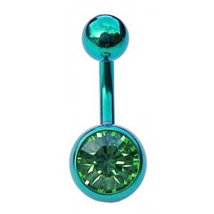 Belly Bar with Light Green Jewel