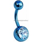 Clear Jewelled Ice Blue Titanium Belly Bar