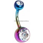 Clear Double Jewelled Rainbow Titanium Belly Bar