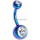 Petrol Blue Titanium Belly Bar - Clear 