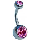 Titanium Belly Bar - Pink Double Jewelled