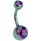 Titanium Belly Bar - Purple Double Jewelled 