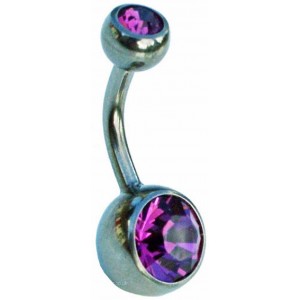 Titanium Belly Bar - Purple Double Jewelled 