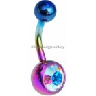 Rainbow Titanium Belly Bars - AB Single Jewel.