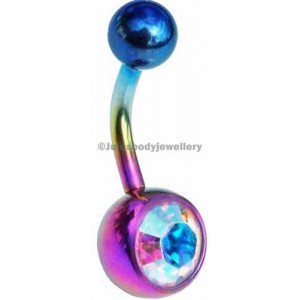 Rainbow Titanium Belly Bars - AB Single Jewel.