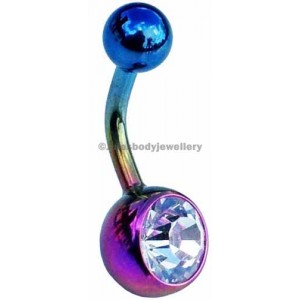 Rainbow titanium Clear Jewelled Belly Bar