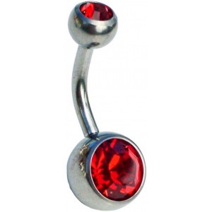 Titanium Belly Bar - Red Double Jewelled
