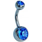 Titanium Belly Bar - Dark Blue Double Jewelled