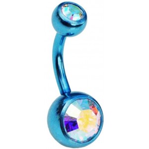 Titanium Belly Bar - AB Double Jewelled Ice Blue