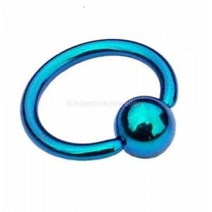 Titanium Ball Closure Ring BCR- Petrol Blue